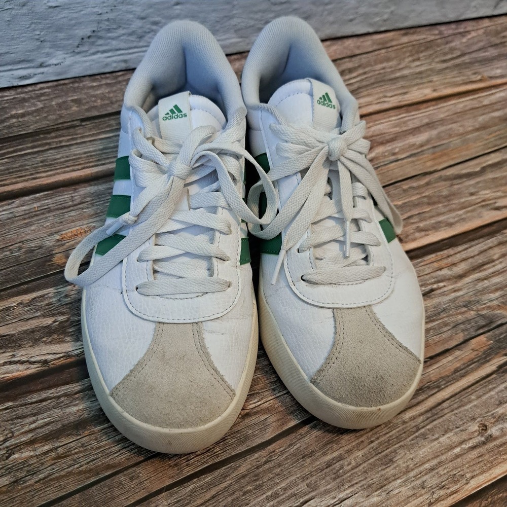 Adidas VL Court 3.0 Mens Sneakers White Green Leather Low Top ID9069 Size 9.5 - Picture 2 of 8